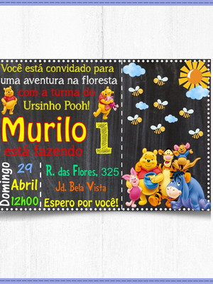 Chalkboard - convite digital - ursinho pooh