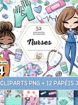 Kit digital médica enfermeira aquarela - nurses