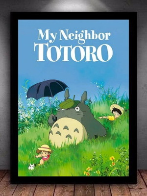 Quadro decorativo a4 meu amigo totoro com vidro e moldura