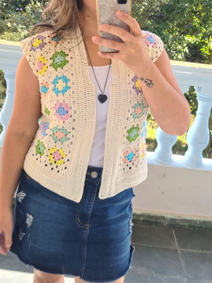 Colete bonito blusa de crochê square colorido