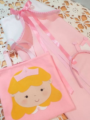 8 kits princesa rosa com sacola - aurora