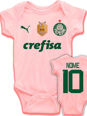 Body infantil palmeira personalizado rosa com patch campeão
