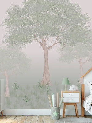 Papel de parede infantil bosque árvores floresta vr615