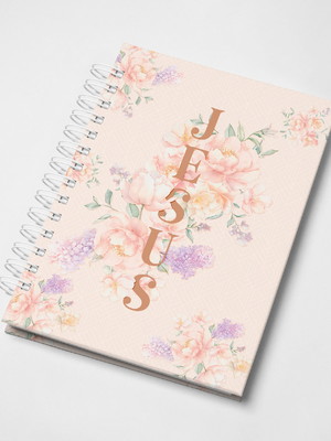 Caderno pautado capa jesus com versículos bíblicos