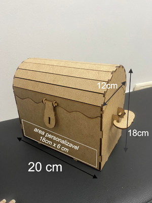 Baú em mdf personalizado a laser 20cm x 18cm x 12cm