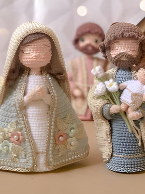 Sagrada família crochê amigurumi josé maria e menino jesus