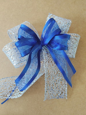 Laço de natal - prata com azul marinho