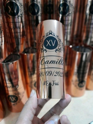 Copos long drink metalizado rose gold - aniversário 15 anos