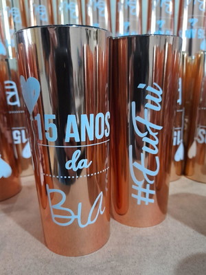 Copos long drink metalizado rose gold - 15 anos e casamento