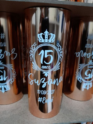 Copos long drink metalizado rose gold - 15 anos debutante