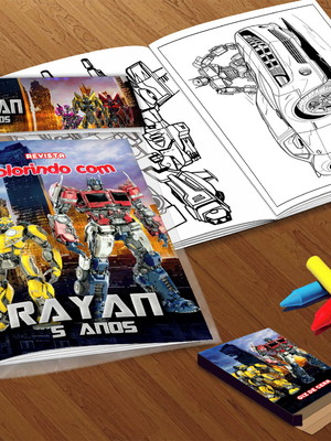 Kit colorir transformers (livrinho + giz de cera)