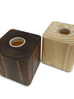 Luminaria abajur cubo de madeira pinus decoração soquete e27