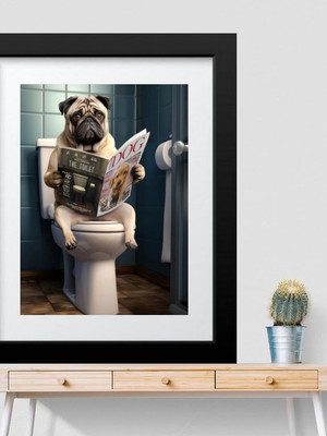 Quadro grande banheiro pug- 60x48 cm