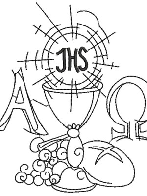 Matriz de bordado jhs com cálice uva e pão cód 01069
