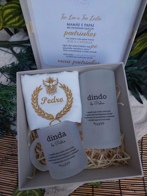 Caixa padrinhos com caneca de vidro