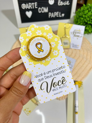 Card com moedinha de chocolate ao leite- setembro amarelo