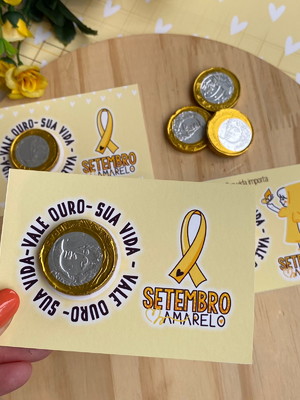 Card com moedinha de chocolate ao leite- setembro amarelo