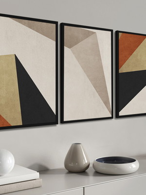 Kit 3 quadros decorativos abstrato terrosos moldura e vidro