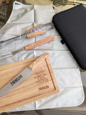 Dia dos pais -kit churrasco com pegador e avental - 5 pçs