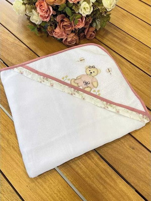 Toalha de banho com capuz para bebê revestida c/ fralda rose