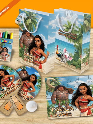 Kit completo sacolinha 2 personalizado moana praia