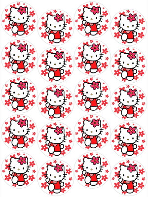 Hello kitty verm 20 adesivos 5 cm latinha,tubete e pirulito
