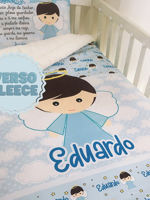 Cobertor duplo infantil berço personalizado anjinho