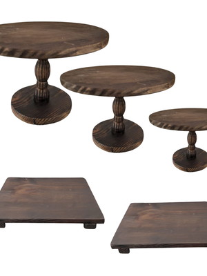 Kit 3 boleira madeira pinus gmp + 2 bandejas rusticas decora