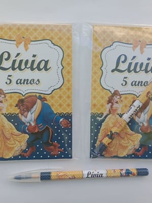 Bloquinho com caneta a bela e a fera