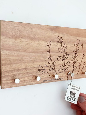 Porta chaves e cartas slim folhas 22x12cm