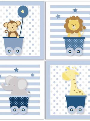 4 placas decorativas mdf trenzinho animais safari