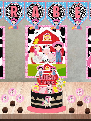 Kit festa em casa -fazendinha menina - só um bolinho