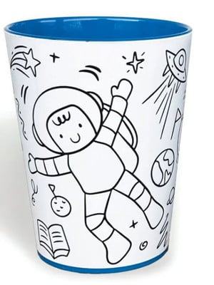 Kit copo para colorir astronauta + giz de cera + embalagem