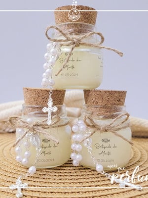 Velas perfumadas - lembrancinha + mini terço