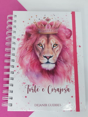 Caderno leão rosa personalizado - páginas com versículos
