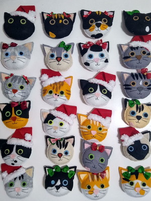 Pingente de natal cães e gatos - kit com 15