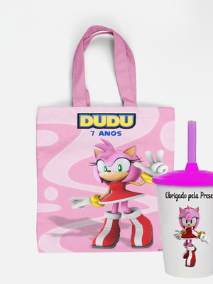 Sacolinha e copo twister personalizado da amy rose sonic