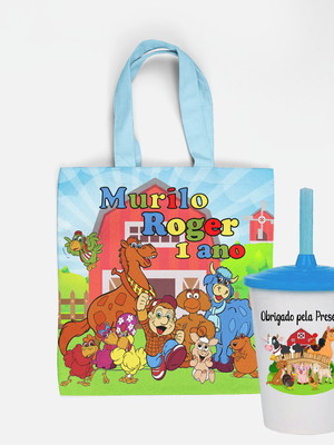 Sacolinha e copo twister personalizado cocoricó