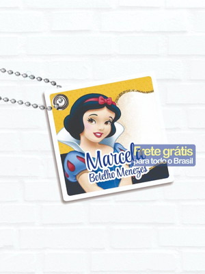 Tag chaveiro escolar para mochila e lancheira branca de neve