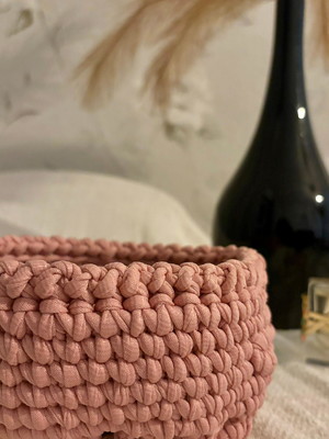 Cachepot de crochê rosa