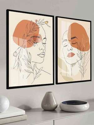Kit 2 quadros mulheres floridas luxo com molduras