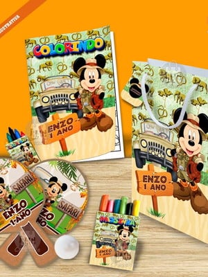 Kit completo sacolinha 1 personalizado safari do mickey