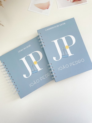 Kit livro do bebê + caderneta de vacinação | azul barquinho