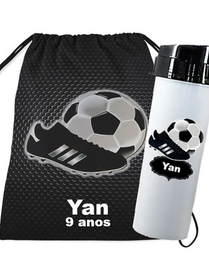 Kit mochilinha e garrafinha tema futebol