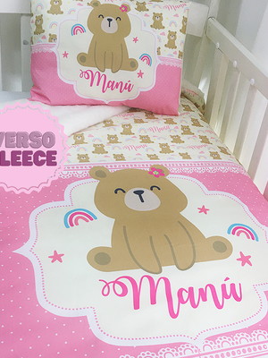 Cobertor duplo infantil berço personalizado ursinha