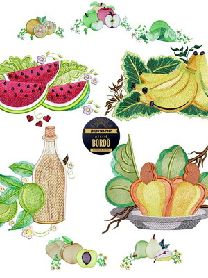 Matrizes de bordado melancias frutas cozinha bananas