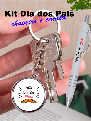 Kit dia dos pais - feliz - chaveiro e caneta personalizado