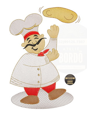 Matriz de bordado chef padeiro cozinha cozinheiro rippled