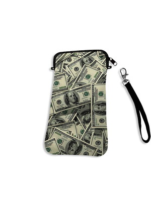 Bolsa case para celular com zíper dolar dinheiro