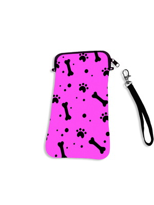 Bolsa case para celular com zíper patinha de gatos